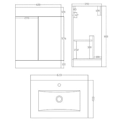 Planet 600 White FS Unit and Slim-Edge Basin Waterworks Vanity Units Waterworks Bathrooms 
