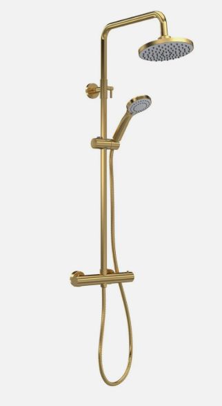 Round Thermostatic Bar Valve & Kit Brushed Brass (PVD) Exposed Shower Waterworks Bathrooms 