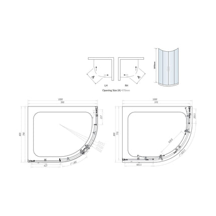Savio 6mm Double Door (Offset) Quadrant 1000x800mm Waterworks Bathrooms 