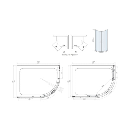 Savio 6mm Double Door (Offset) Quadrant 1200x900mm Waterworks Bathrooms 