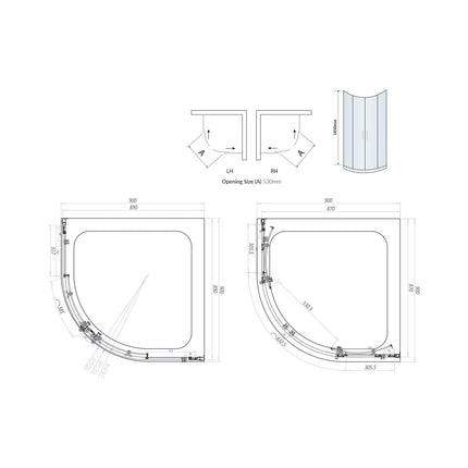 Savio 6mm Double Door Quadrant 900mm Waterworks Bathrooms 