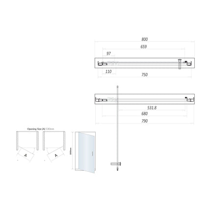 Savio 6mm Pivot Door 800 mm Waterworks Bathrooms 