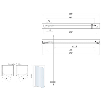 Savio 6mm Pivot Door 900 mm Waterworks Bathrooms 