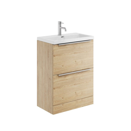 Sharp 600mm Vanity Unit with Ceramic Basin Oak Effect Waterworks Vanity Units Waterworks Bathrooms 