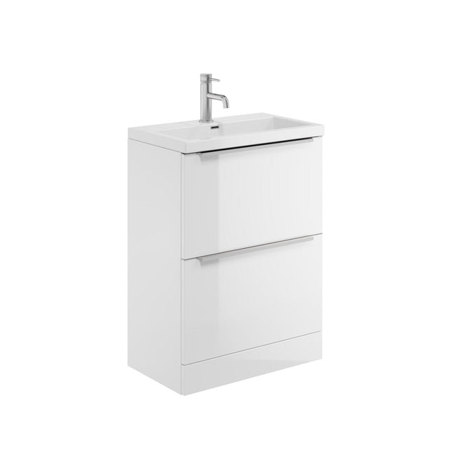 Sharp 600mm Vanity Unit with Ceramic Basin White Gloss Waterworks Vanity Units Waterworks Bathrooms 