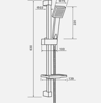 Square Shower Rail kit with soap dish Waterworks Showers Waterworks Bathrooms 