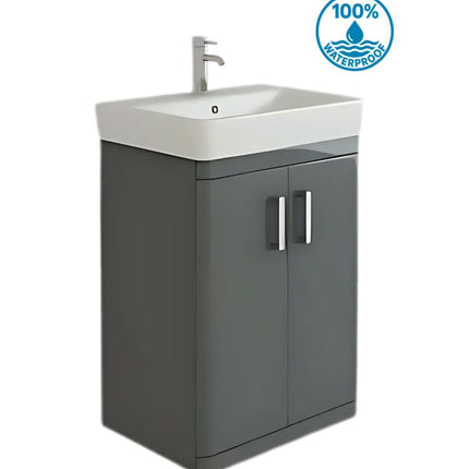 Storm 600mm Waterproof Vanity Unit and Basin-Anthracite Gloss Waterworks Vanity Units Waterworks Bathrooms 
