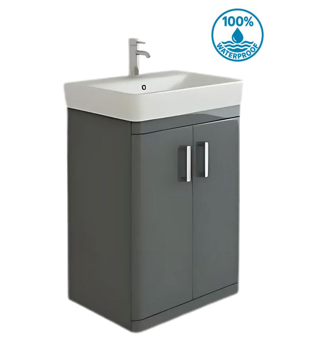 Storm 600mm Waterproof Vanity Unit and Basin-Anthracite Gloss Waterworks Vanity Units Waterworks Bathrooms 