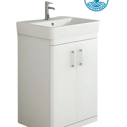 Storm 600mm Waterproof Vanity Unit and Basin-White Gloss Waterworks Vanity Units Waterworks Bathrooms 