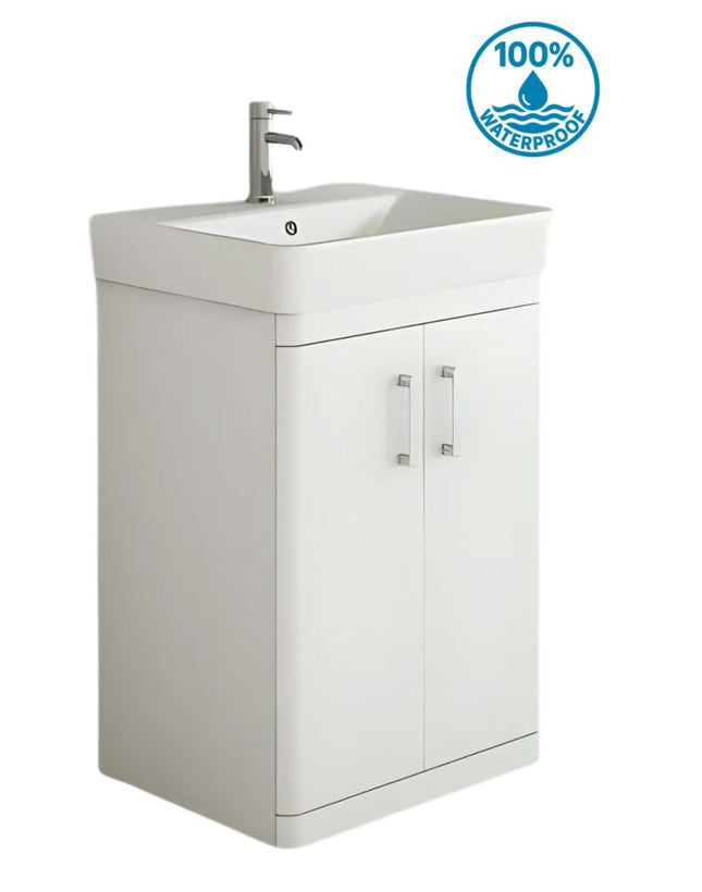 Storm 600mm Waterproof Vanity Unit and Basin-White Gloss Waterworks Vanity Units Waterworks Bathrooms 