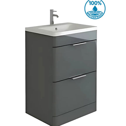 Storm 600mm Waterproof Vanity with ceramic Basin- Anthracite Gloss Waterworks Vanity Units Waterworks Bathrooms 