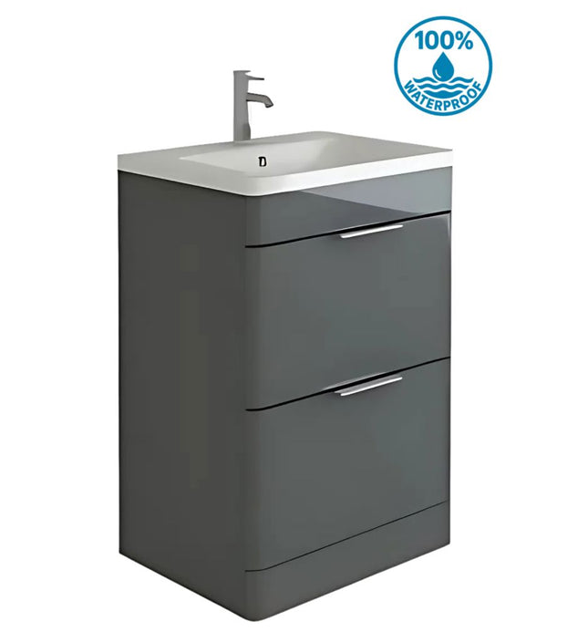 Storm 600mm Waterproof Vanity with ceramic Basin- Anthracite Gloss Waterworks Vanity Units Waterworks Bathrooms 