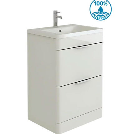 Storm 600mm Waterproof Vanity with ceramic Basin- White Gloss Waterworks Vanity Units Waterworks Bathrooms 
