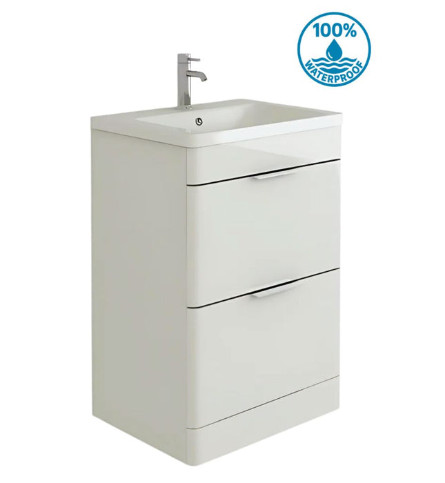Storm 600mm Waterproof Vanity with ceramic Basin- White Gloss Waterworks Vanity Units Waterworks Bathrooms 