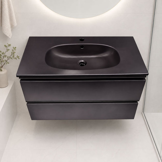 Tesi Basin Unit 80cm 2 Drawer, silk black & 80cm vanity bas Clearance Vanity Unit Ideal Standard 