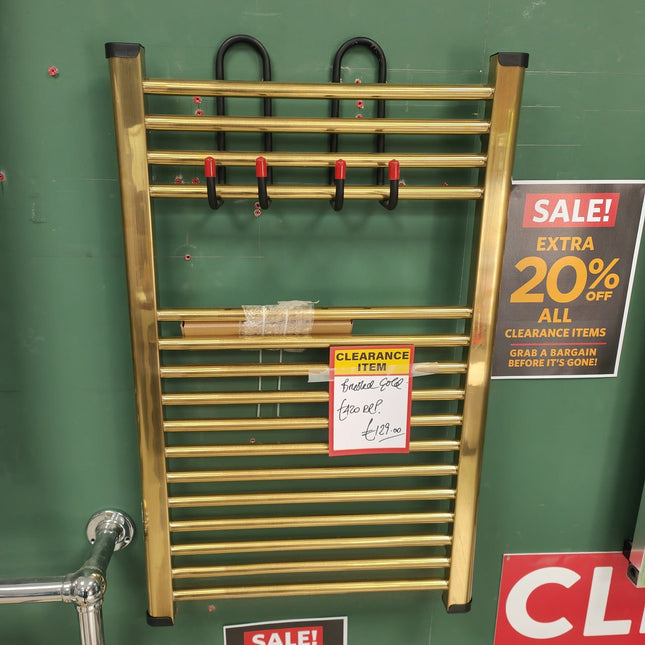 TOWEL RAIL 800X500MM - BRUSHED GOLD Clearance Heating Waterworks Bathrooms 