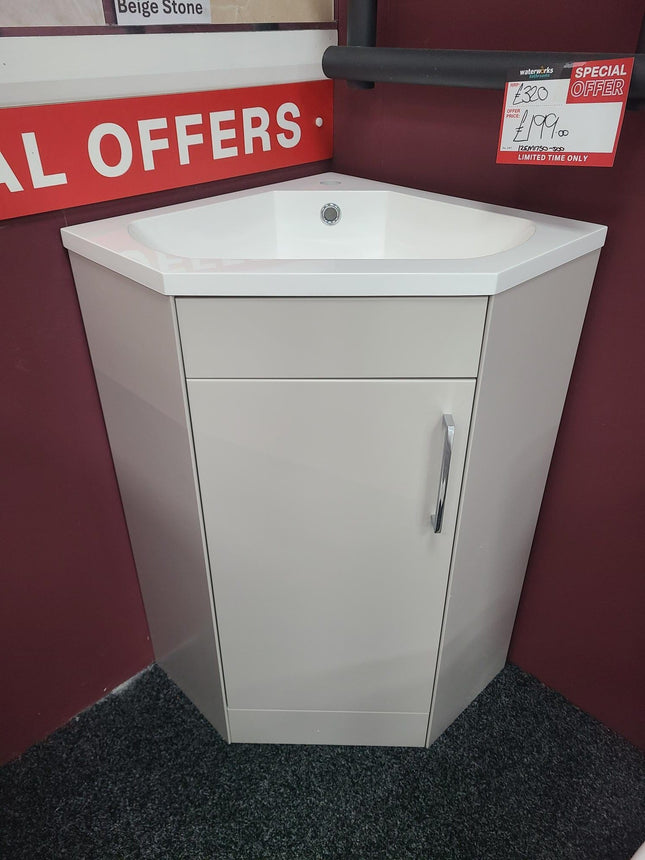 TYNE 50 Corner Unit & Basin Satin Cashmere Clearance Vanity Unit Phoenix 