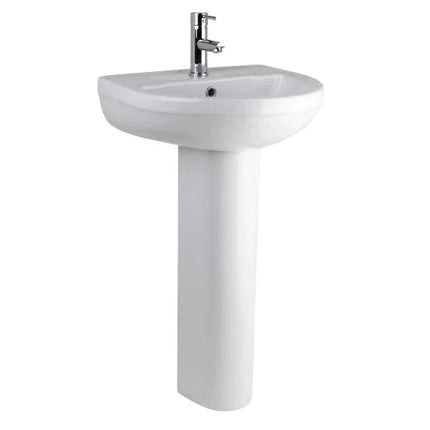 U5T-09-49 Round 500mm Basin & Pedestal White Toilets Waterworks Bathrooms 