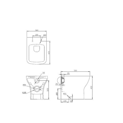 U5T-11-112 Square BTW Pan & SC Seat Toilet Waterworks Bathrooms 