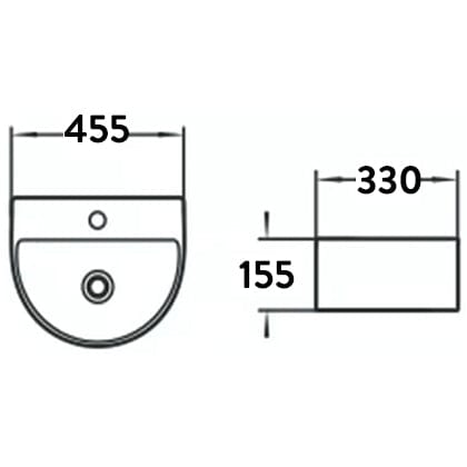 U5T-14-47 Round Ceramic Basin Wall Hung Cloakroom 445x330x155mm Toilets Waterworks Bathrooms 