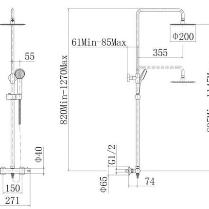 U5T-51-99 Exposed Round Rigid Riser shower Set Waterworks Showers Waterworks Bathrooms 