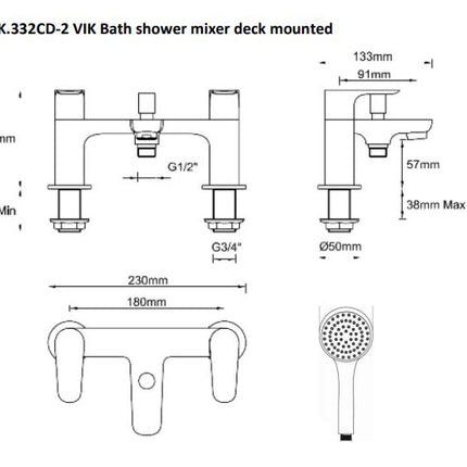 VIK Bath Deck Shower Mixer Bath Taps Arte Form 