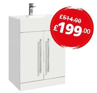 White Gloss 600mm Vanity Unit With Ceramic Basin Clearance Vanity Unit Bathrooms at Unit 5 